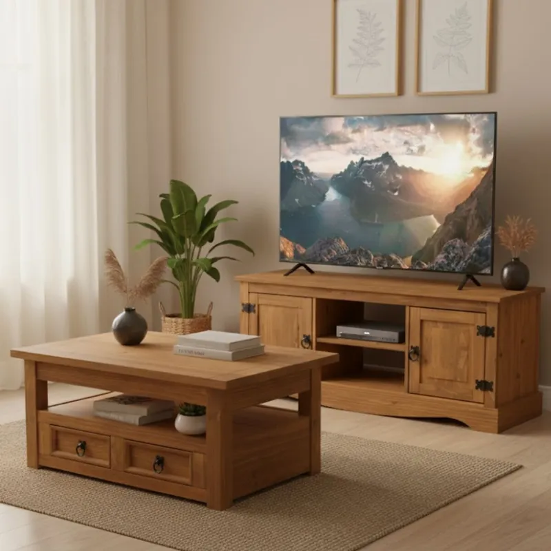 Promo Rack de Tv + Mesa Ratona Articulada Linea Naturale - Blanco/Roble en Multicolor - Muebles para TV, Uruguay | La Cueva Muebles