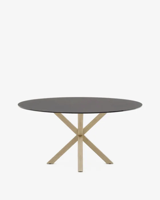 Mesa redonda Argo de cristal negro mate y patas de acero efecto madera Ø 150 cm en Negro - Mesas de comedor, Uruguay | Kavehome