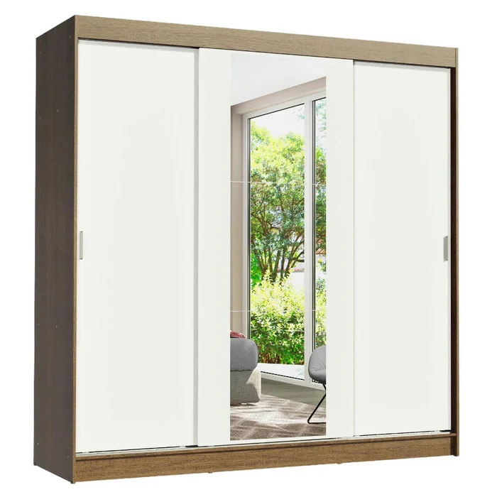 Ropero Placard Matrimonial Reno 180CM Pareja con 1 Espejo 3 Puertas Corredizas en Rustic/Negro - Roperos y placares, Uruguay | Balton, vista 6