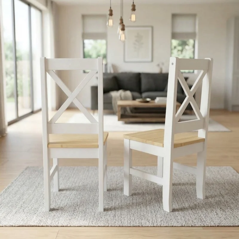 Juego de comedor 4 sillas - Madera maciza - Cruceta - Blanco en Focus Mari Slim - Mesas de comedor, Uruguay | Rústico Hogar, vista 3