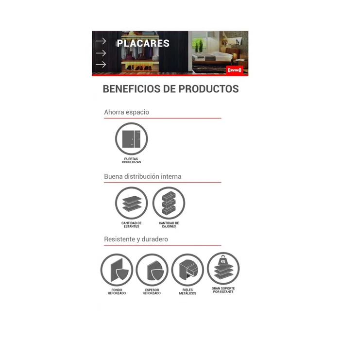 Ropero Placard 3 Puertas Corredizas Mdf Blanco South en Blanco - Roperos y placares, Uruguay | Divino, vista 6