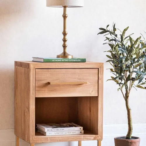 MESA DE LUZ SUR - ALAMO Y HIERRO ORO VIEJO en Madera natural - Mesas de luz, Uruguay | La Iberica