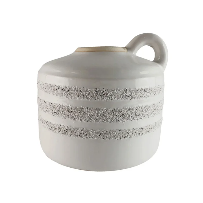 MACETA CERAMICA C/ASA ANILLOS 20X20X19CM BLANCO en Blanco - Macetas, Uruguay | Koz