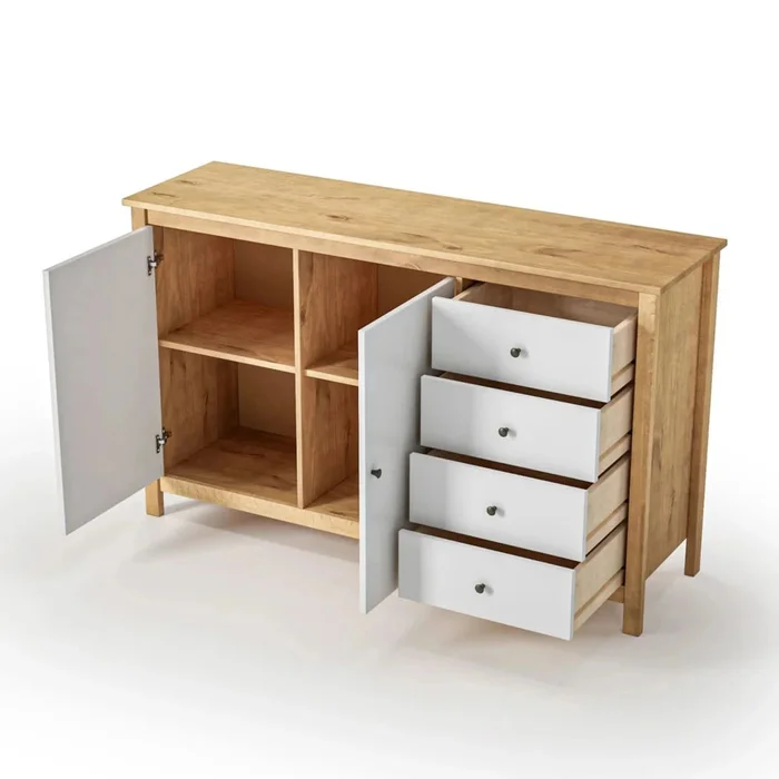 Cómoda Aparador 2 Puertas 4 Cajones - Línea Maden - Blanco en Blanco - Aparadores y recibidores, Uruguay | Ecowood, vista 4