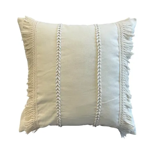 ALMOHADON TRENZAS Y FLECOS 45x45CM CREMA en Off-white - Textiles, Uruguay | Decohogar