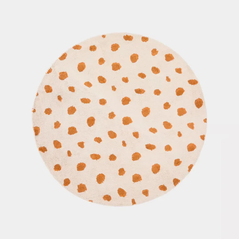 Alfombra redonda Tandani de algodón beige - con diseño de guepardo naranja Ø 100 cm en Beige - Textiles, Uruguay | Kavehome