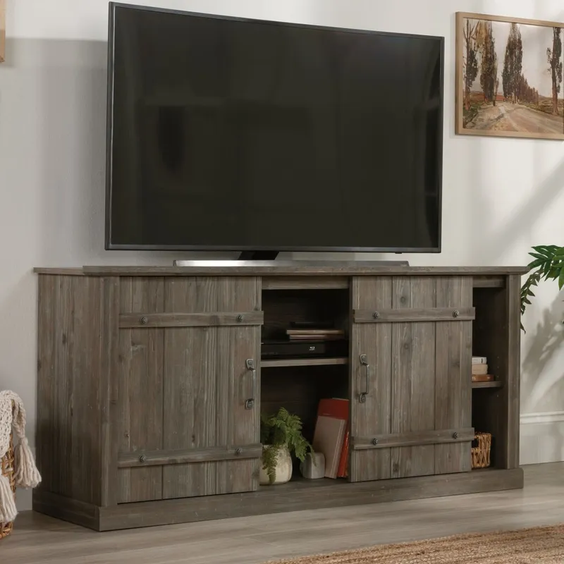 Rack para TV 70" Puertas corredizas - Sauder - Credenza - Marrón Oscuro en Marrón - Muebles para TV, Uruguay | Rústico Hogar