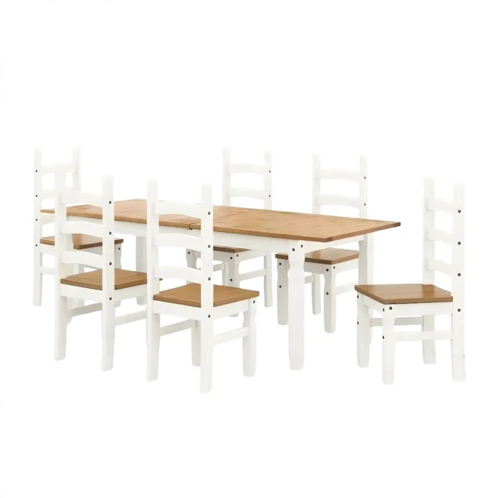 Juego de comedor Extensible 6 Sillas Mad Maciza 160 a 200 cm - Blanco en Blanco - Mesas de comedor, Uruguay | Rústico Hogar, vista 2