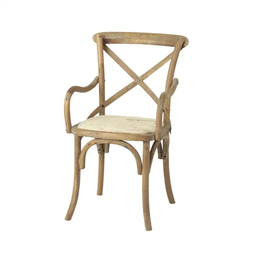 Silla de Roble cruceta con apoyabrazos Tapizada en Madera natural - Sillas, Uruguay | Rústico Hogar