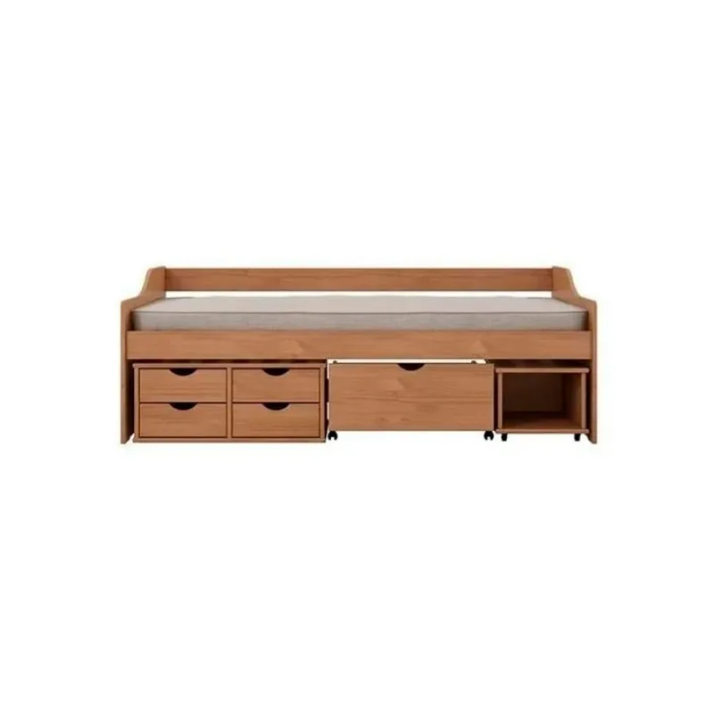 Cama Madera Maciza Con Cajones - 1 plaza - Linea floro en Marrón - Dormitorio, Uruguay | Ecowood