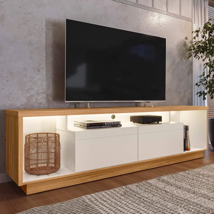 Rack tv Sala Cronos 180cm con tira Led MDF/MDP en Madera natural - Muebles para TV, Uruguay | Balton, vista 3