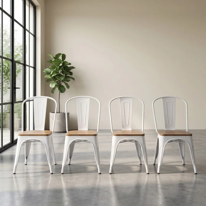 Silla Tolix Pack 4 unidades Metálica Asiento En Madera - Blanco en Blanco - Sillas, Uruguay | Rústico Hogar, vista 4
