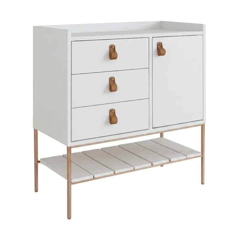 Comoda Multifuncional – Blanco / Dorado en Blanco - Mesas de luz, Uruguay | Berna home
