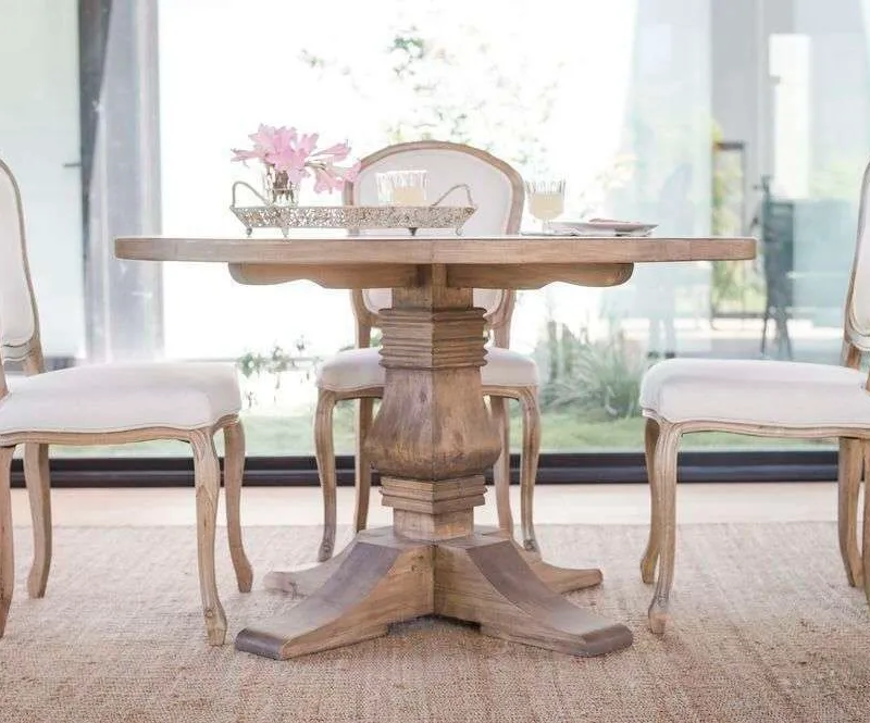 MESA COMEDOR REDONDA DE CEDRO EMMA - 1.30 MTS en Madera natural - Mesas de comedor, Uruguay | La Iberica