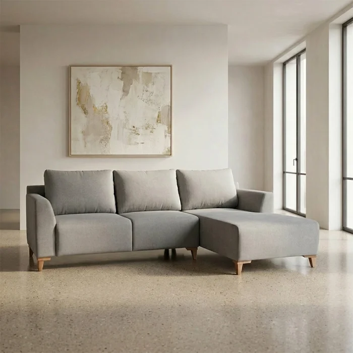 Rinconera Gino - Tela Microfibra - Chaise derecho - TC1009 (Plata) en Gris, Uruguay | NYR