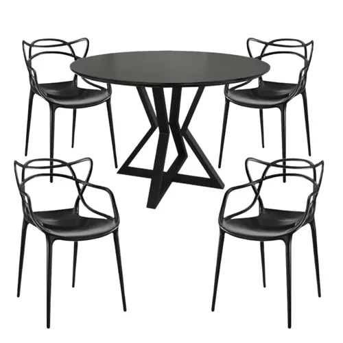 Juego de Comedor Mesa Louvre Redonda Negra 90cm + Sillas Negras Allegra - Sillas, Uruguay | Berna home
