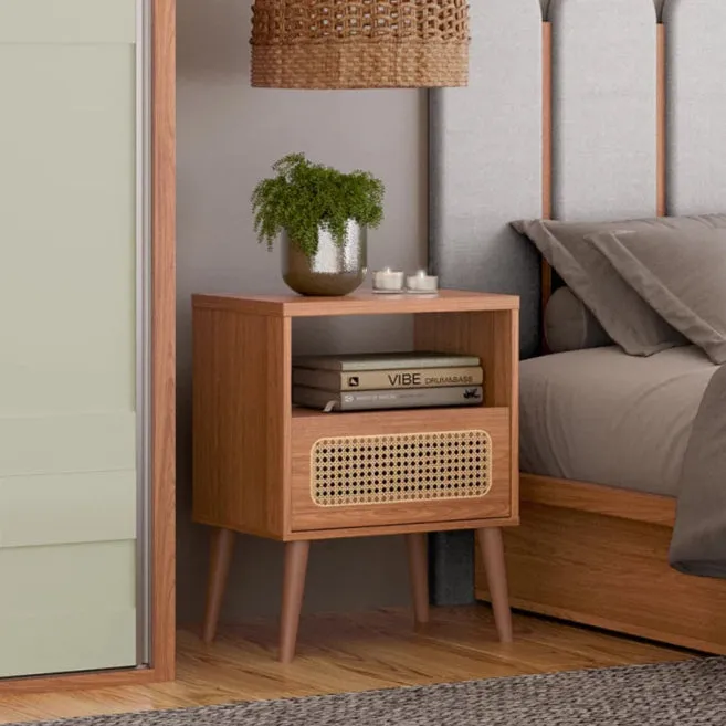 Mesa de Luz Mela 100% Mdf C/1 CAJON (PRODUCTO ARMADO EN SHOWROOM) en Madera natural - Mesas de luz, Uruguay | Balton
