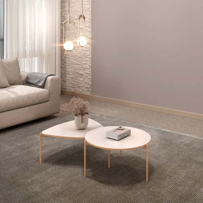 Juego De Mesas De Centro Redonda Y Trianguar Patas De Hierro en Beige - Mesas de living, Uruguay | Soy Hogar, vista 4