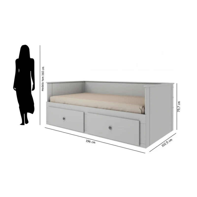 Cama Somnus 1 Plaza / auxiliar - Funcional - Gris en Blanco - Dormitorio, Uruguay | Ecowood, vista 5
