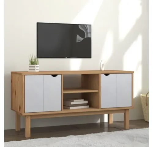Rack TV 2 P Mel/Gris Linea Nordica en Madera Maciza en Madera natural - Muebles para TV, Uruguay | Que Sal Muebleria