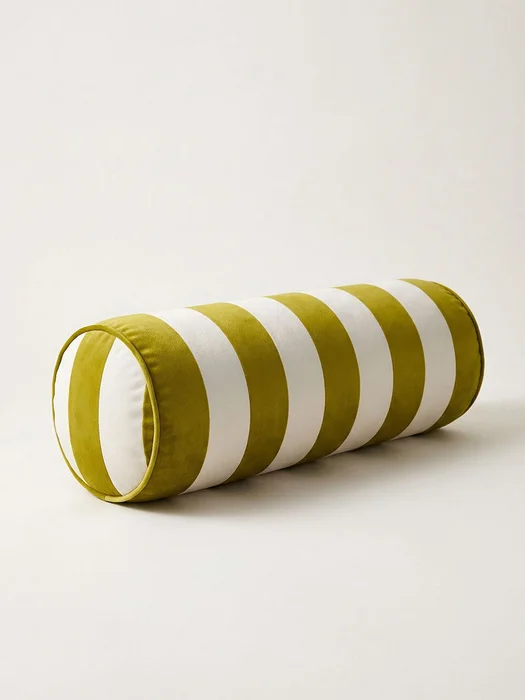 Almohadón Cilindro Terciopelo Rayas en Amarillo - Textiles, Uruguay | Cabana, vista 3