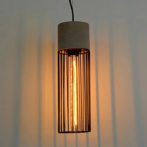 Colgante Jaula negra y cemento natural Cilindrica 12*30cm en Gris - Lámparas colgantes, Uruguay | Iluminica