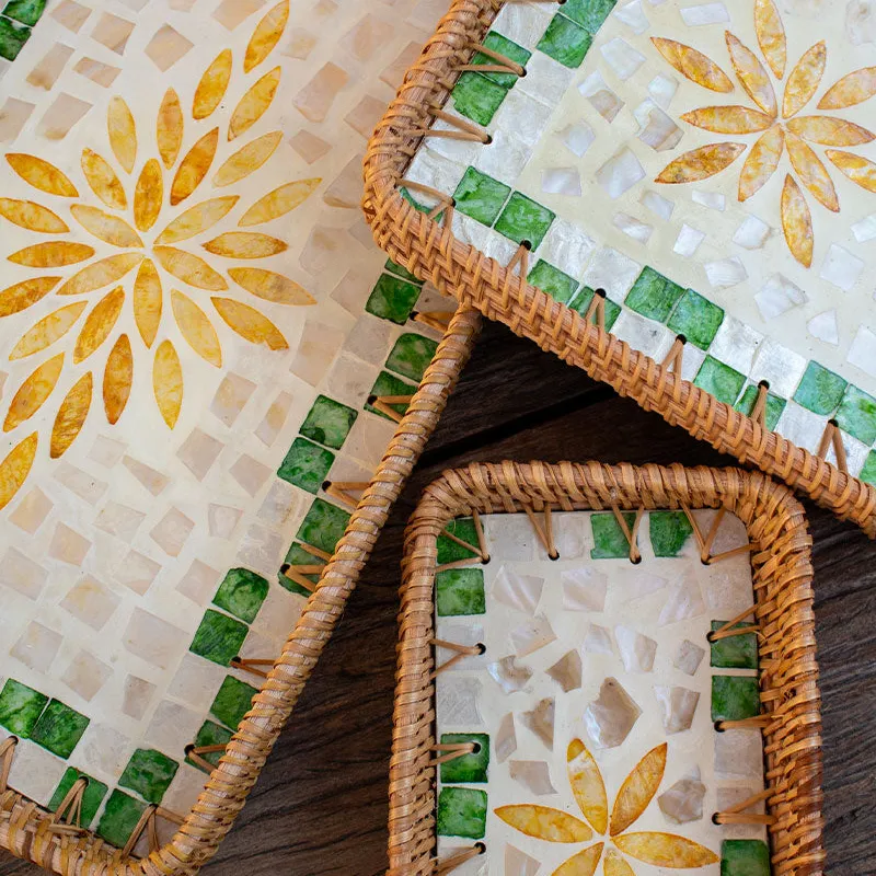 SET 3 BANDEJAS NÁCAR Y RATÁN en Multicolor - Decoración, Uruguay | Cabana