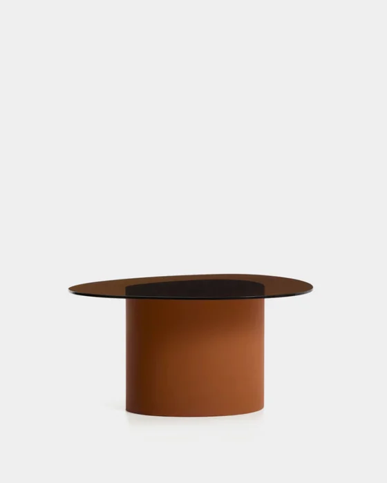 Mesa de centro Olir de vidrio templado y acero marrón 82 x 74 cm en Naranja - Mesas de living, Uruguay | Kavehome