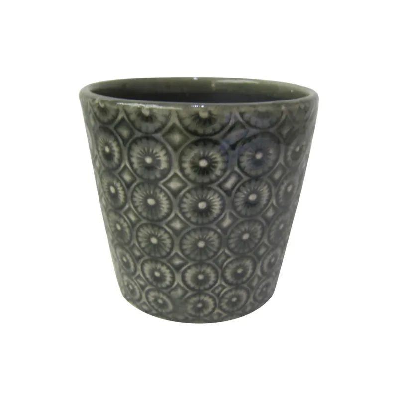 MACETA CERAMICA 14X14X13CM CIRCULOS C/RELIEVE VERD en Verde - Macetas, Uruguay | Koz