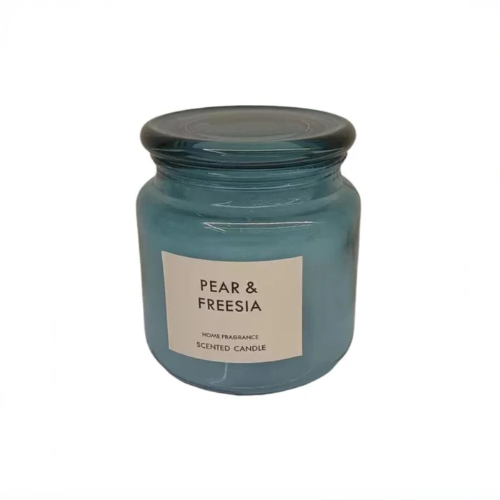 VELA FRASCO C/TAPA VIDRIO D10x11CM CELESTE COTTON en Celeste - Velas y Portavelas, Uruguay | Koz