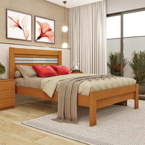 Cama Safira 2 Plazas en Madera natural - Dormitorio, Uruguay | Palermo Casa Deco