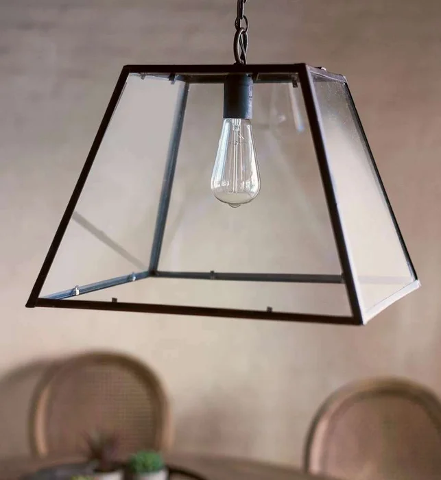 LAMPARA DE TECHO - HIERRO Y VIDRIO - 1 LUZ en Negro - Lámparas colgantes, Uruguay | La Iberica