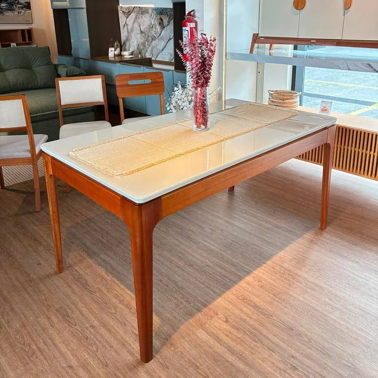 Mesa Mira Rectangular - Madera Maciza y Vidrio Sobrepuesto en Blanco - Mesas de comedor, Uruguay | Balton, vista 3