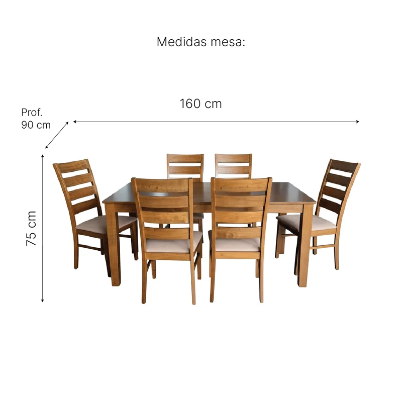 Juego De Comedor Mesa Rectangular 6 Sillas Madera en beige oscuro
Medidas - Muebles, Uruguay | Soy Hogar, vista 7