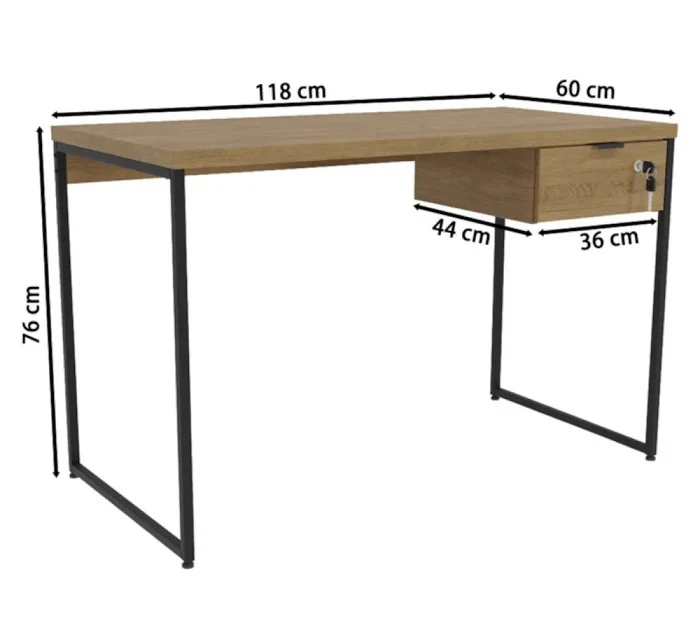 Escritorio c/cajon c/llave 1,18x0,60X0,75 alto Miel y Negro en Gris - Escritorios y sillas de escritorio, Uruguay | Champagne Home, vista 2