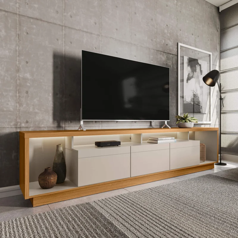 Rack tv Sala Cronos 220cm con tira Led MDF/MDP en Madera natural - Muebles para TV, Uruguay | Balton, vista 6