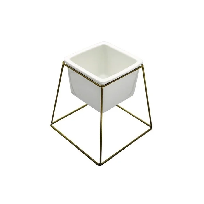MACETA CERAMICA CUAD. 11x11x16CM BLANCO/DORADO en Blanco - Macetas, Uruguay | Decohogar, vista 2