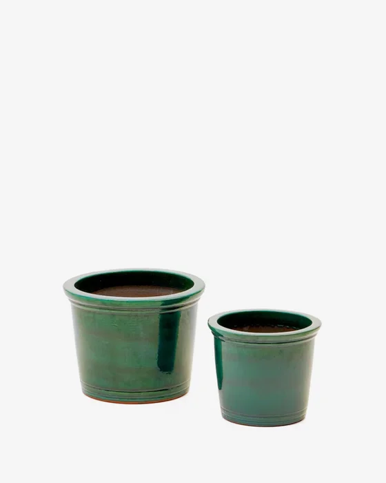 Set Presili de 2 maceteros de cerámica con acabado verde glaseado Ø 37 / 47 cm en Verde - Muebles para el exterior, Uruguay | Kavehome