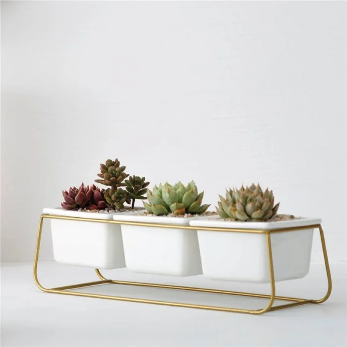 3 MACETAS CERAMICA 28x10x10CM BLANCO/DORADO en Blanco - Macetas, Uruguay | Koz, vista 2