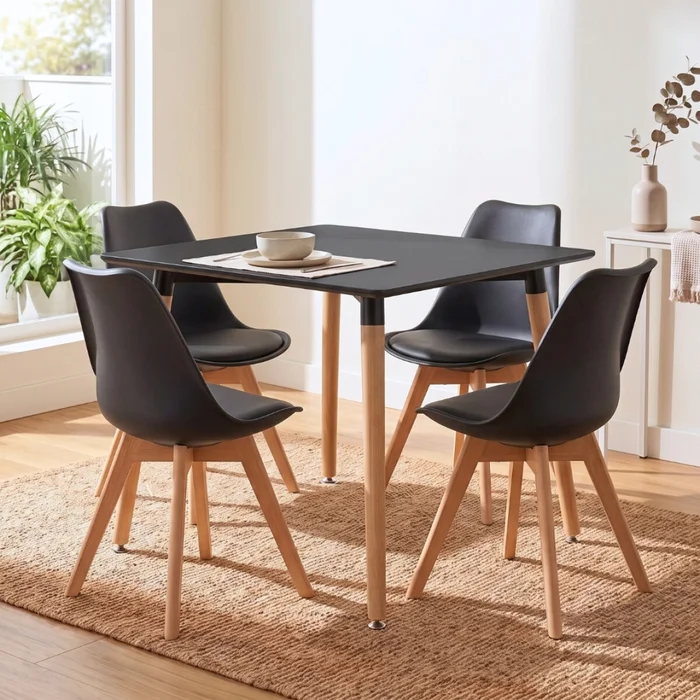 Juego de Comedor 4 Sillas Eames acolchada 80 - Negro en Negro - Mesas de comedor, Uruguay | Rústico Hogar