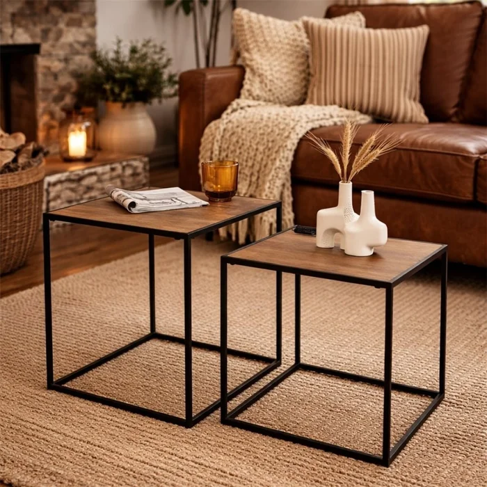 SET 2 MESAS AUX 37X37X40.5/33X33X35.5CM MADERA en Marrón - Mesas de comedor, Uruguay | Decohogar, vista 3