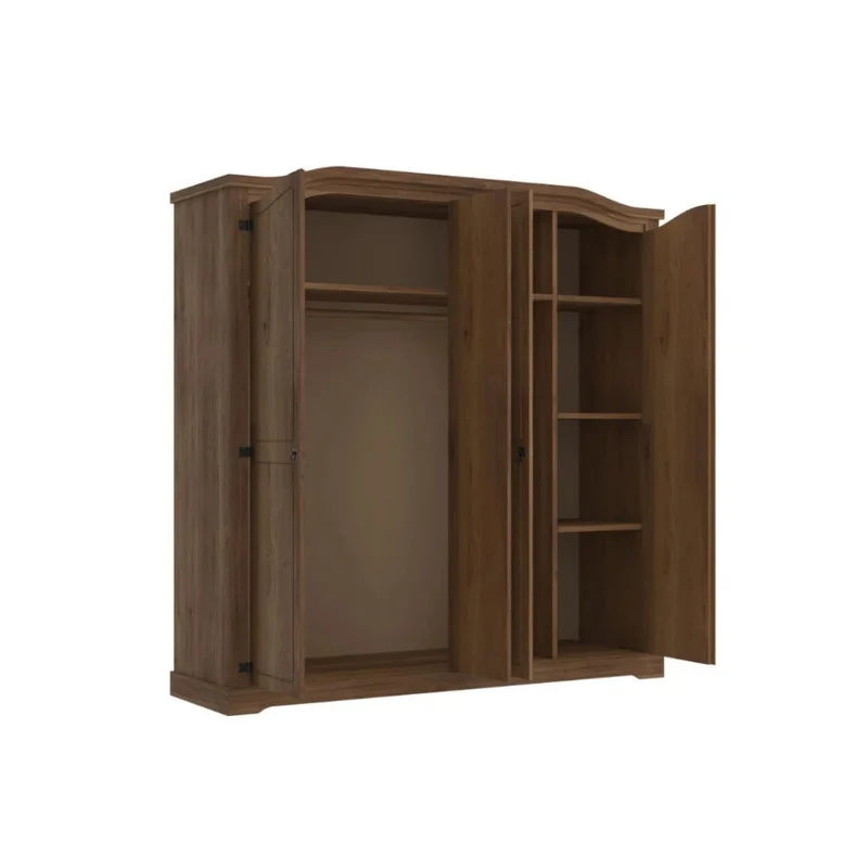 Ropero Curvo 4 Puertas Madera Maciza Línea Monterrey - Nogal en Oscuro/Nogal - Roperos y placares, Uruguay | Ecowood, vista 3