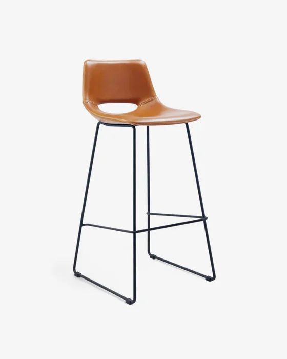 Taburete Zahara piel sintética marrón y acero con acabado negro altura 76 cm en Marrón - Butacas, banquetas y puffs, Uruguay | Kavehome