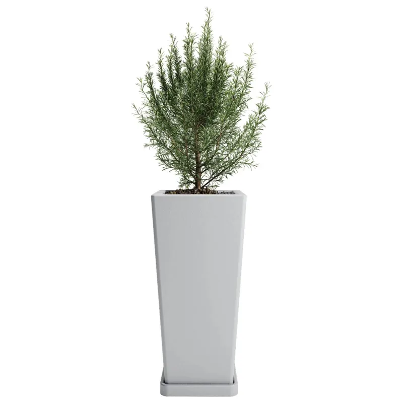 Macetero Piramidal 45 Gris Perla c/Plato, Alto 45cm x 21.5cm Ancho Boca x 15.6 Base, 20 lts en Gris - Macetas, Uruguay | Champagne Home