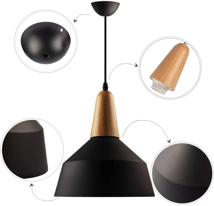 Campana de aluminio y madera estilo nórdico – negro en Negro y madera / Blanco y Madera - Lámparas colgantes, Uruguay | La Perla, vista 3