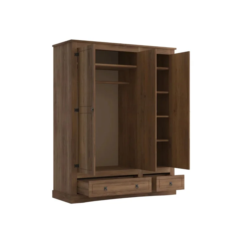 Ropero 3 Puertas - Madera Maciza - Línea Monterrey - Nogal en Marrón - Roperos y placares, Uruguay | Ecowood, vista 3