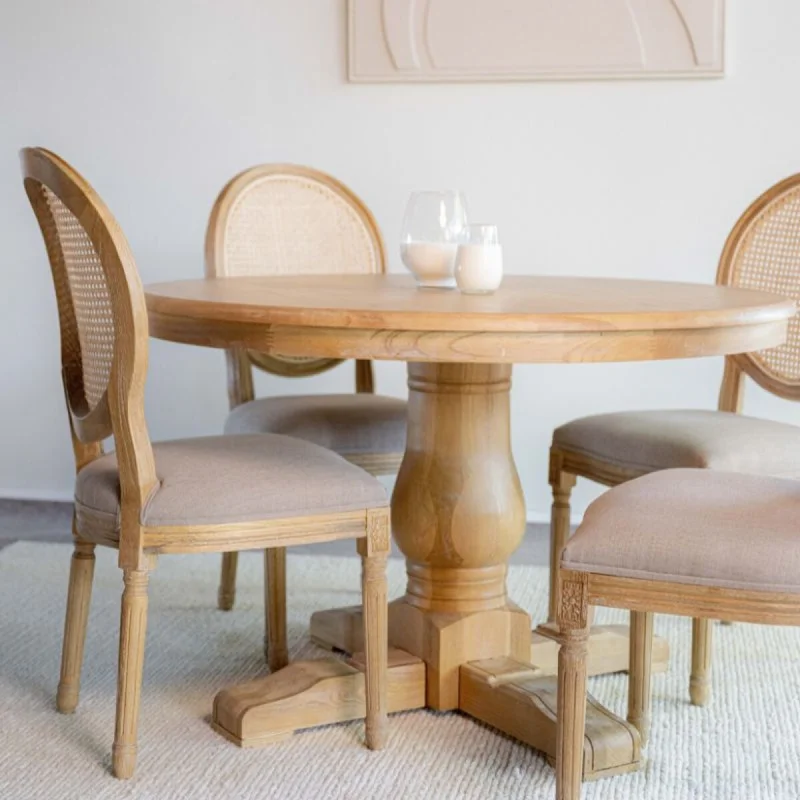 Mesa de Comedor Volutta / Natural con base blanca en Madera natural - Mesas de comedor, Uruguay | Fábrica Italiana, vista 4