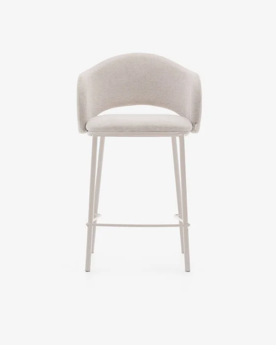 Taburete Maina - de chenilla beige y patas de acero con acabado beige FSC Mix Credit 65 cm en Azul - Butacas, banquetas y puffs, Uruguay | Kavehome, vista 7