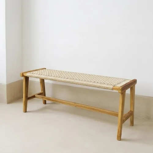 Banco de Teca y Telar Lapa | Casakos en Madera natural - Butacas, banquetas y puffs, Uruguay | Casakos