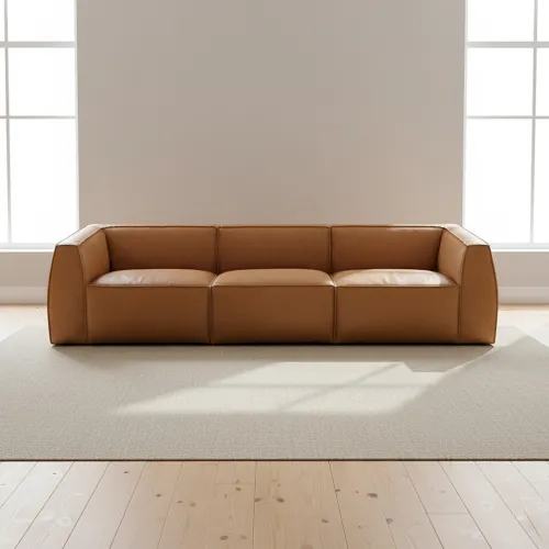 Sofá 4 Cuerpos Cuero Marron Tufa Camel en Beige - Sillones y sofás, Uruguay | Divino